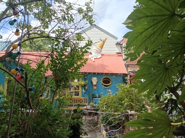 Eel Pie Island open day: A blue hut with a massive ice cream stuck on the roof