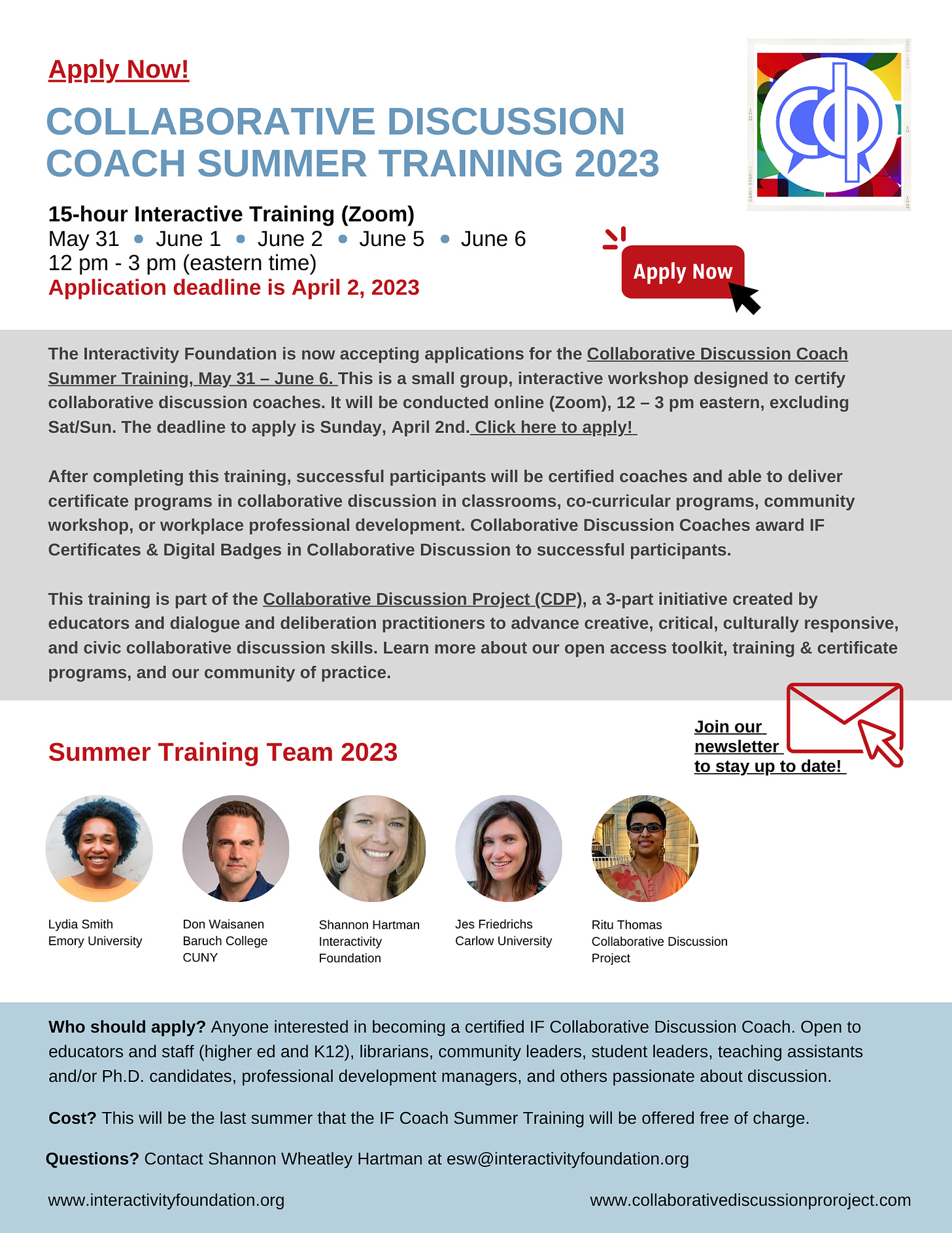 Collaborative Discussion Coach Summer Training 2023 Flyer