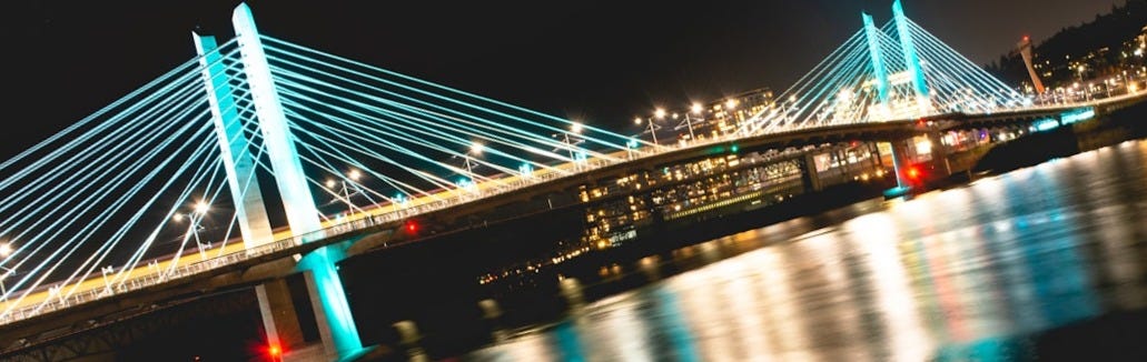 lighted bridge over water during night time lighted bridge over water during night time