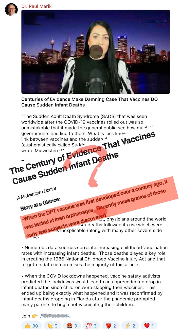 The National Childhood Vaccine Injury Act of 1986 had nothing to do with vaccine deaths! It was enacted to deal with frivolous DPT vaccine lawsuits. And SIDS deaths increased during the COVID pandemic, even as vaccination rates dropped. Does Paul Marik/A Midwestern Doctor get anything right?