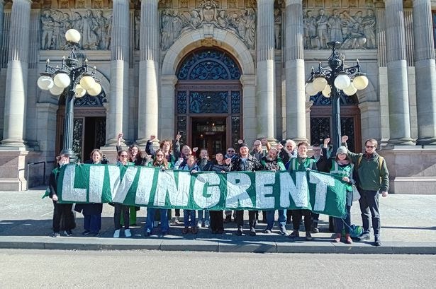 Campaigners from Living Rent protesting outside Glasgow city chambers over a lack of affordable housing