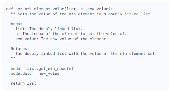 Here is the pseudocode for setting the value of the nth element in a doubly linked list