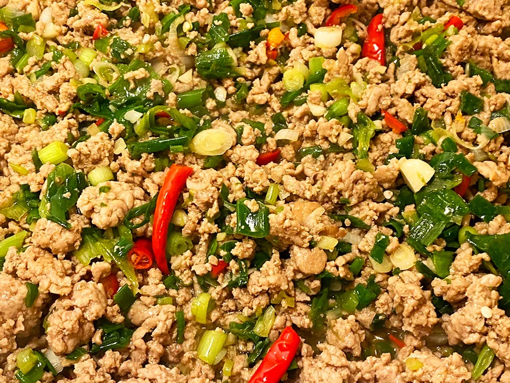 Fly's Head with chives and round pork