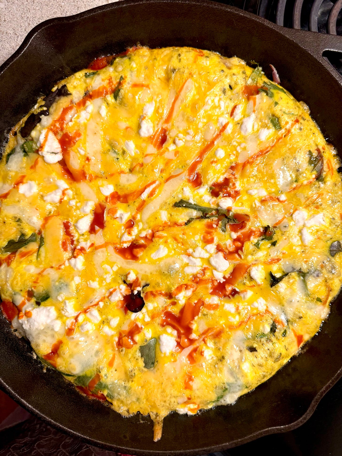 Cottage cheese tomato and spinach cast iron frittata