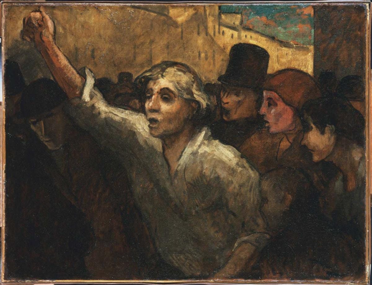 Daumier's expression of the fervor of revolution through his manipulation of compositional and pictorial elements.