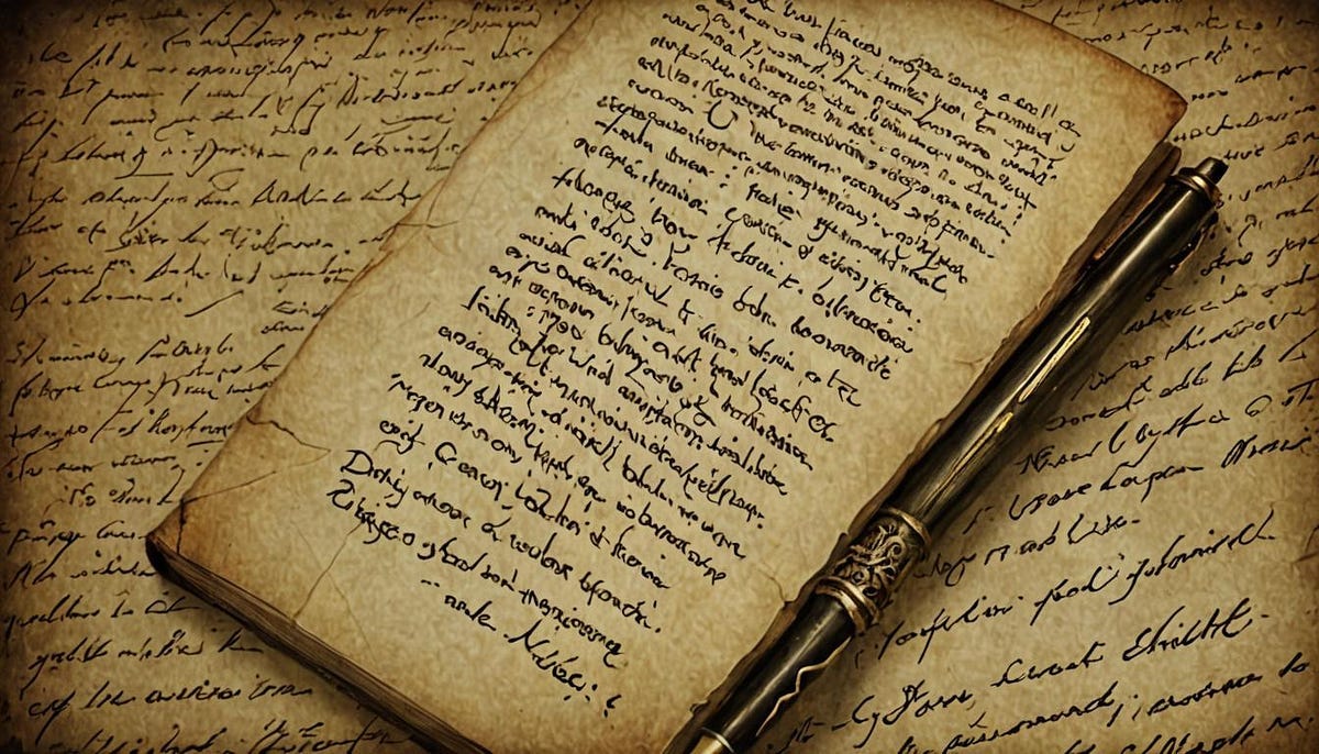 An open book, pen and manuscript An open book, pen and manuscript