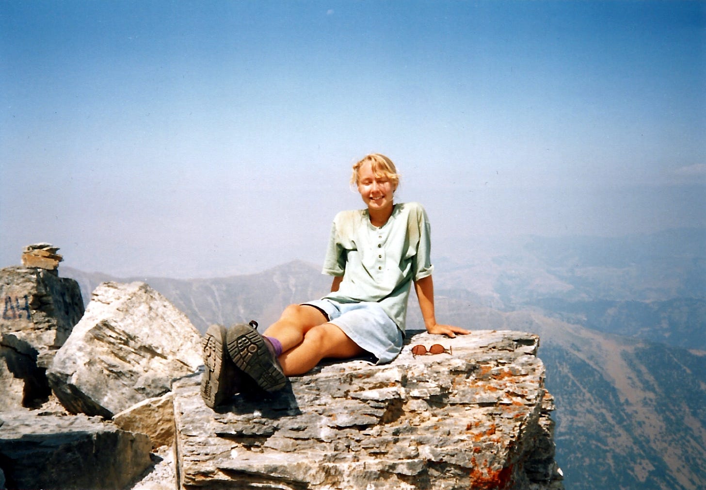 Claudia Kollschen on Mytikas peak, Mount Olympus, Greece in 1993