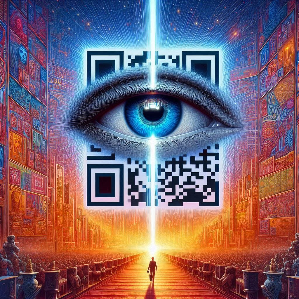 all seeing eye QR code  AI GOD programming hollywood