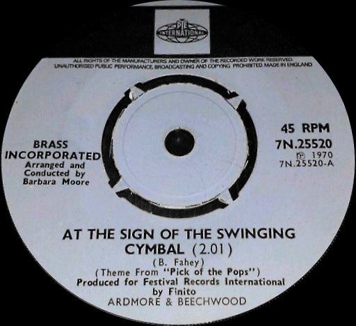 Brass Incorporated – At The Sign Of The Swinging Cymbal (Theme From "Pick  Of The Pops") (1970, 4-Prong Push-Out Centre, Vinyl) - Discogs