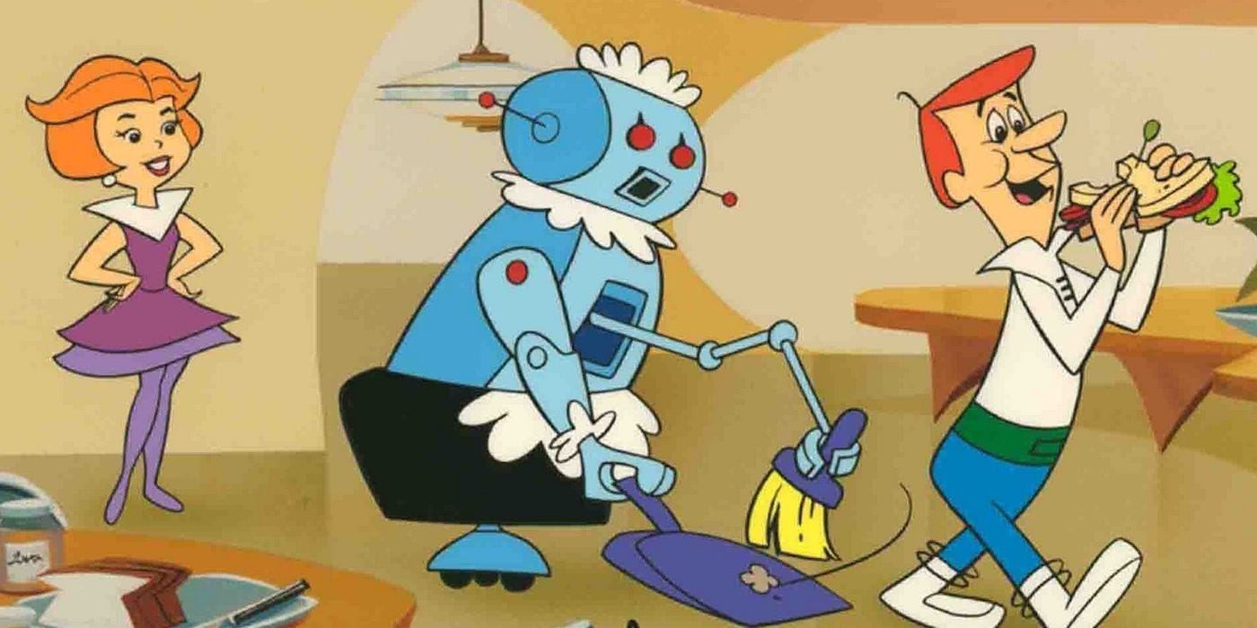 1962 Rosie the robot appears on The Jetsons, an animated TV program about a family from the ...