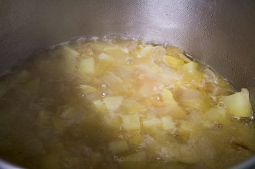 The fish is too delicate to let cook the whole time. At this point, the base could be used for simple potato soup, add clams for clam chwder, throw a bunch of seafood in for seafood chowder! The possibilities are multifarious. 