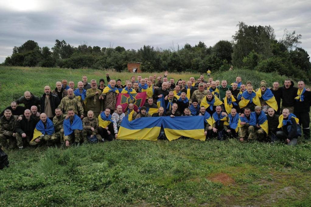 Ukrainian prisoners of war pictured earlier this month after a prisoner swap with Russia