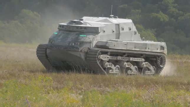Image for article titled DARPA&#39;s New 12-Ton Robot Tank Has Glowing Green Eyes for Some Reason