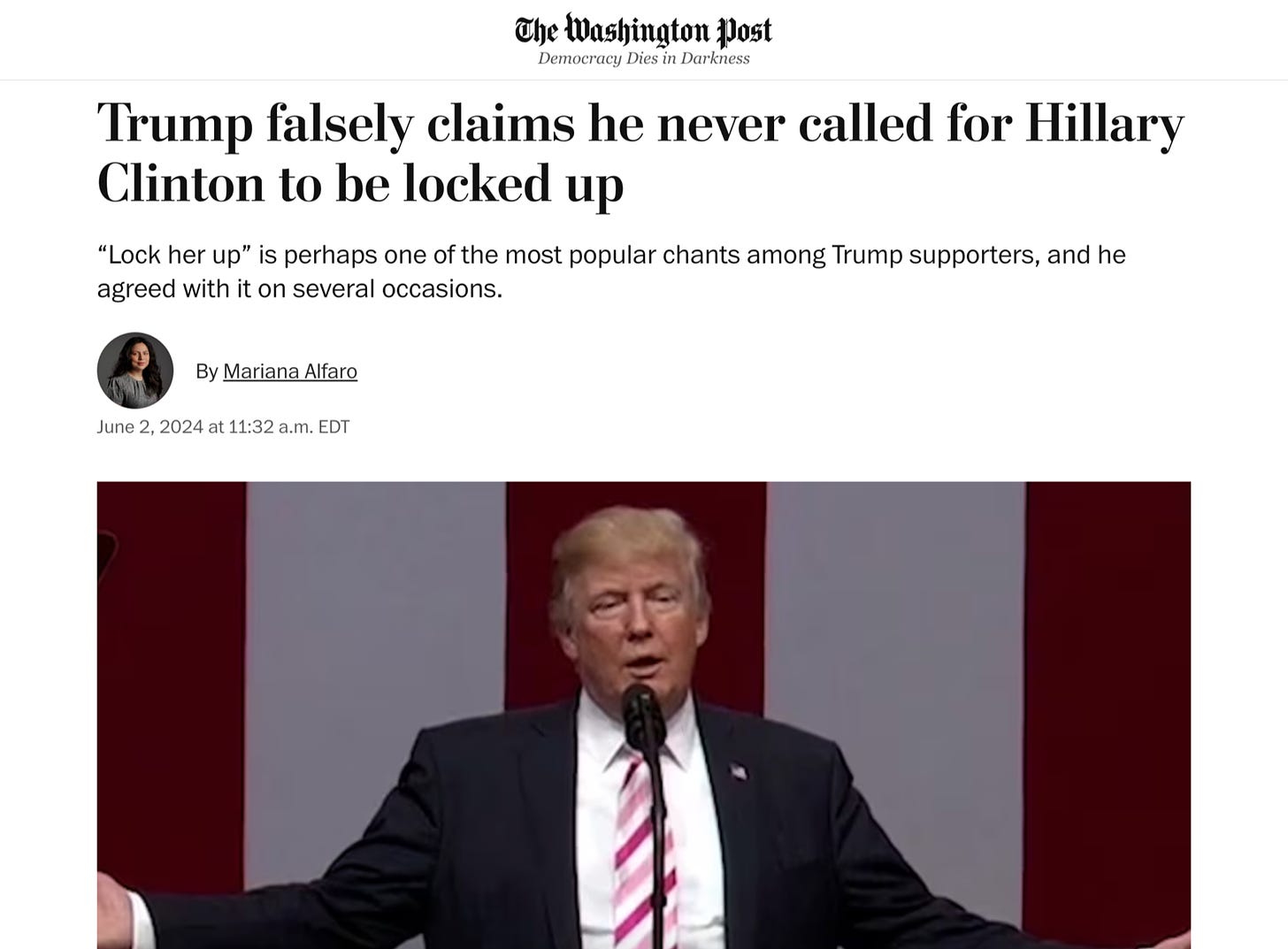 Trump falsely claims he never called for Hillary Clinton to be locked up