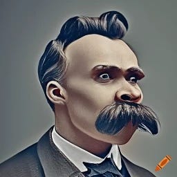 Friedrich Nietzsche smiling like crazy