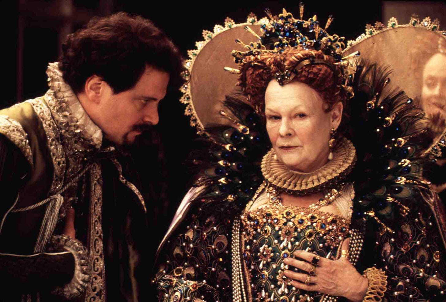 Shakespeare In Love scene depicting Judie Dench in period costume