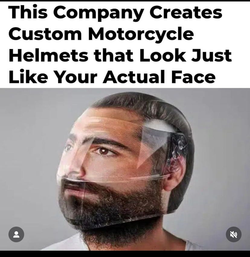 Ad for motorcycle helmets that look like the person's face