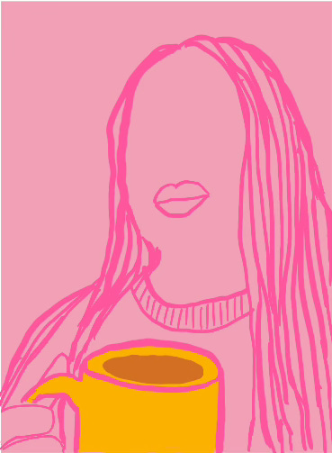 Illustration of Natalie Lue drinking tea