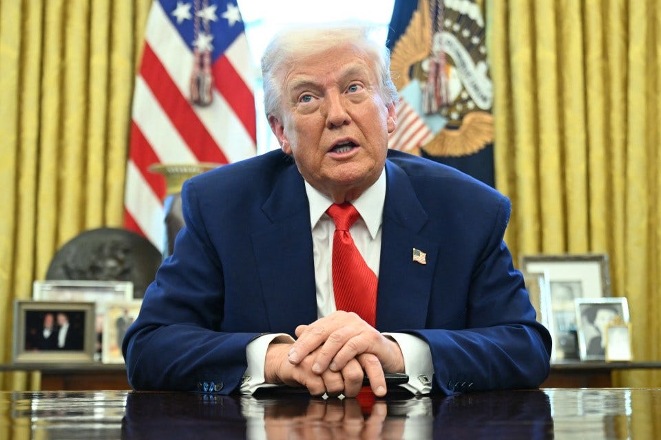 President Donald Trump speaking in the Oval Office.