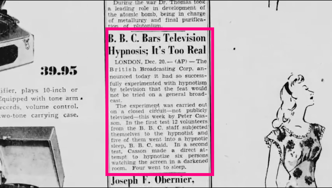 bbc tv television can hypnotise you 1940s