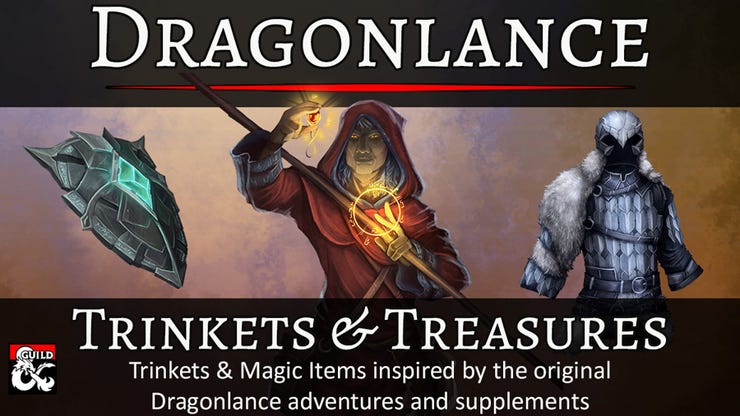 Promo image for Dragonlance Trinkets & Treasures showing some of the item illustrations