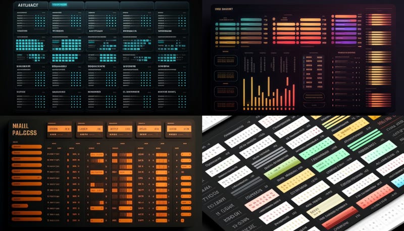 Colorful futuristic looking data tables in user interfaces.