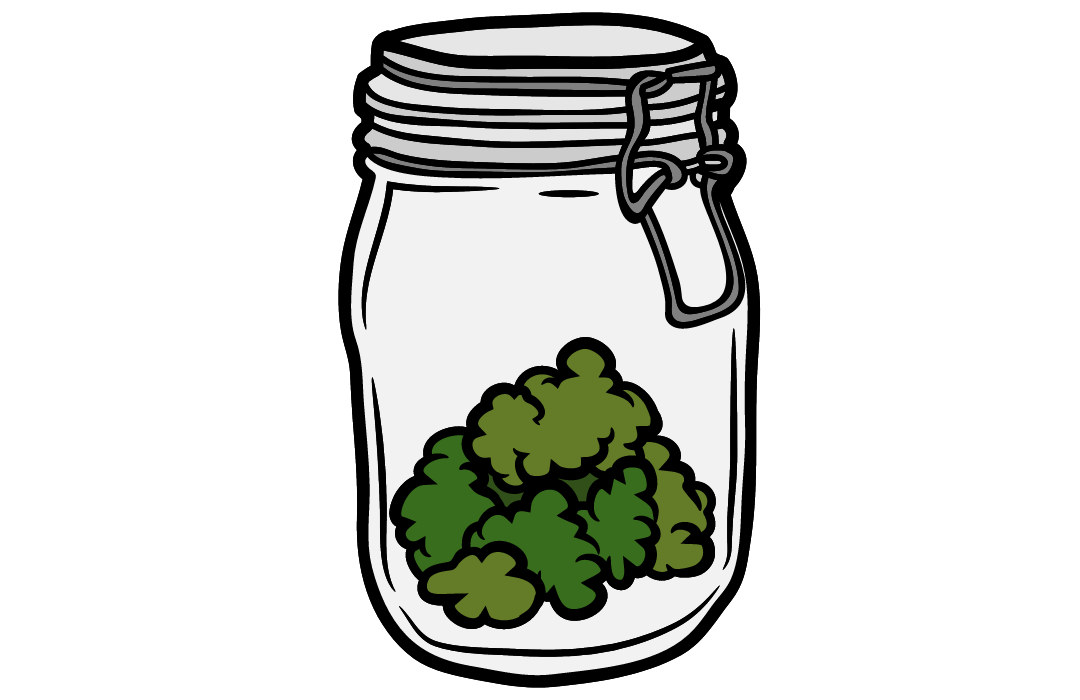 An illustration depicting a jar containing cannabis is shown