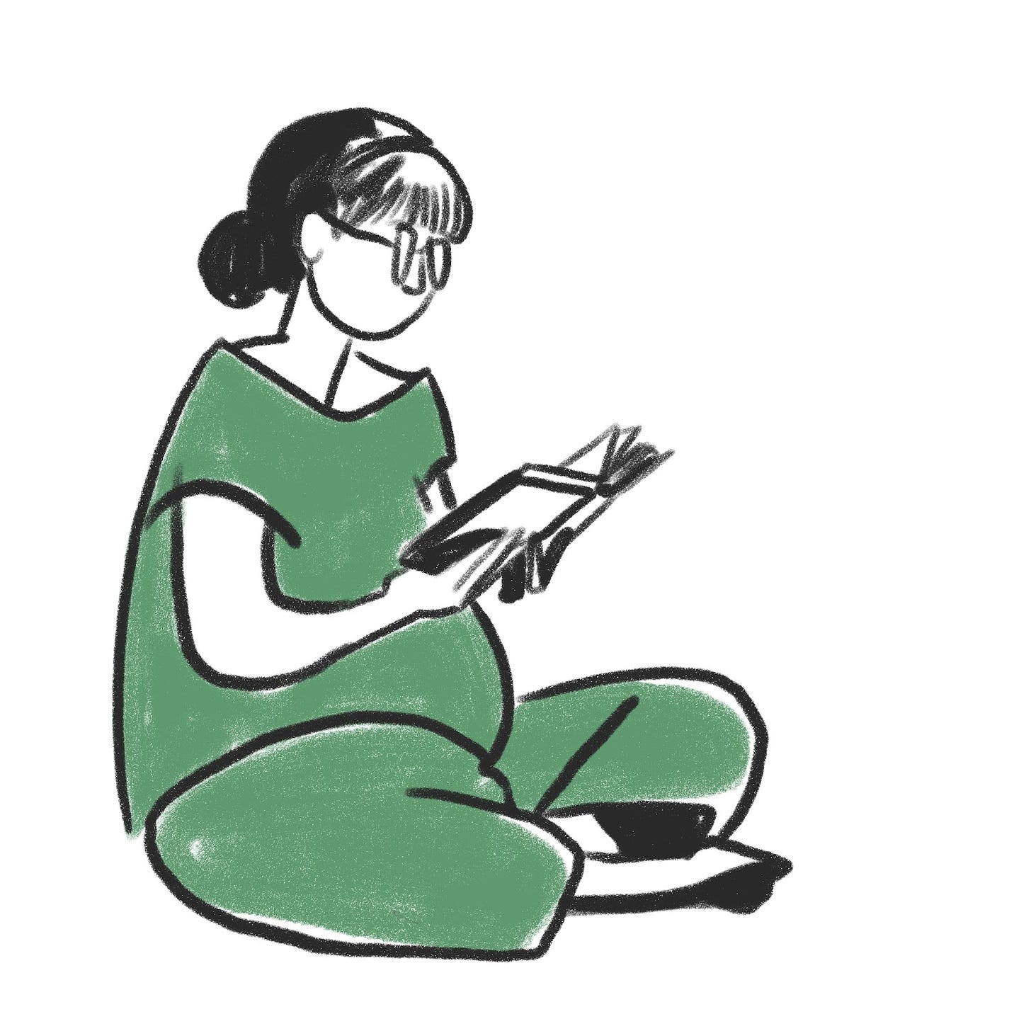 sitting woman with book open