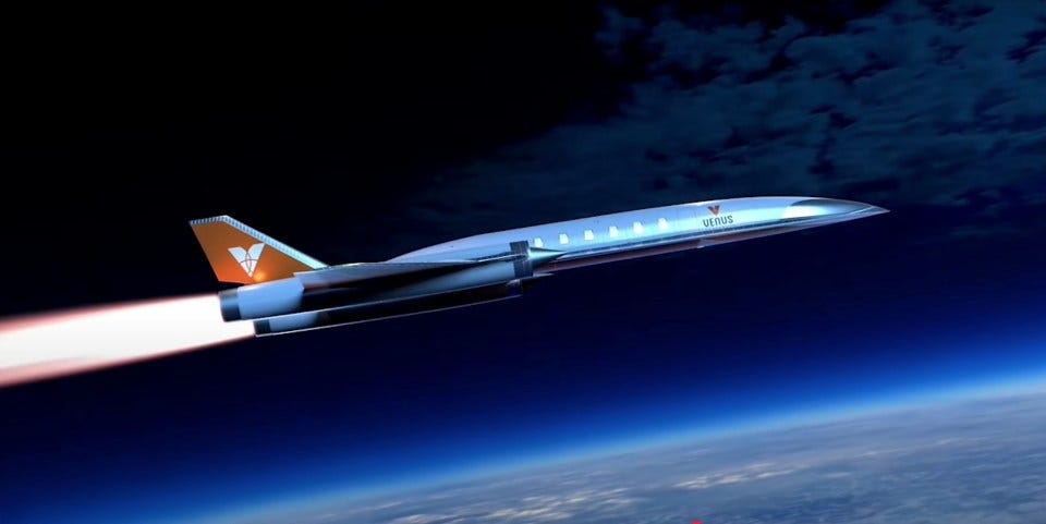 Illustration of a hypersonic jet flying above Earth.