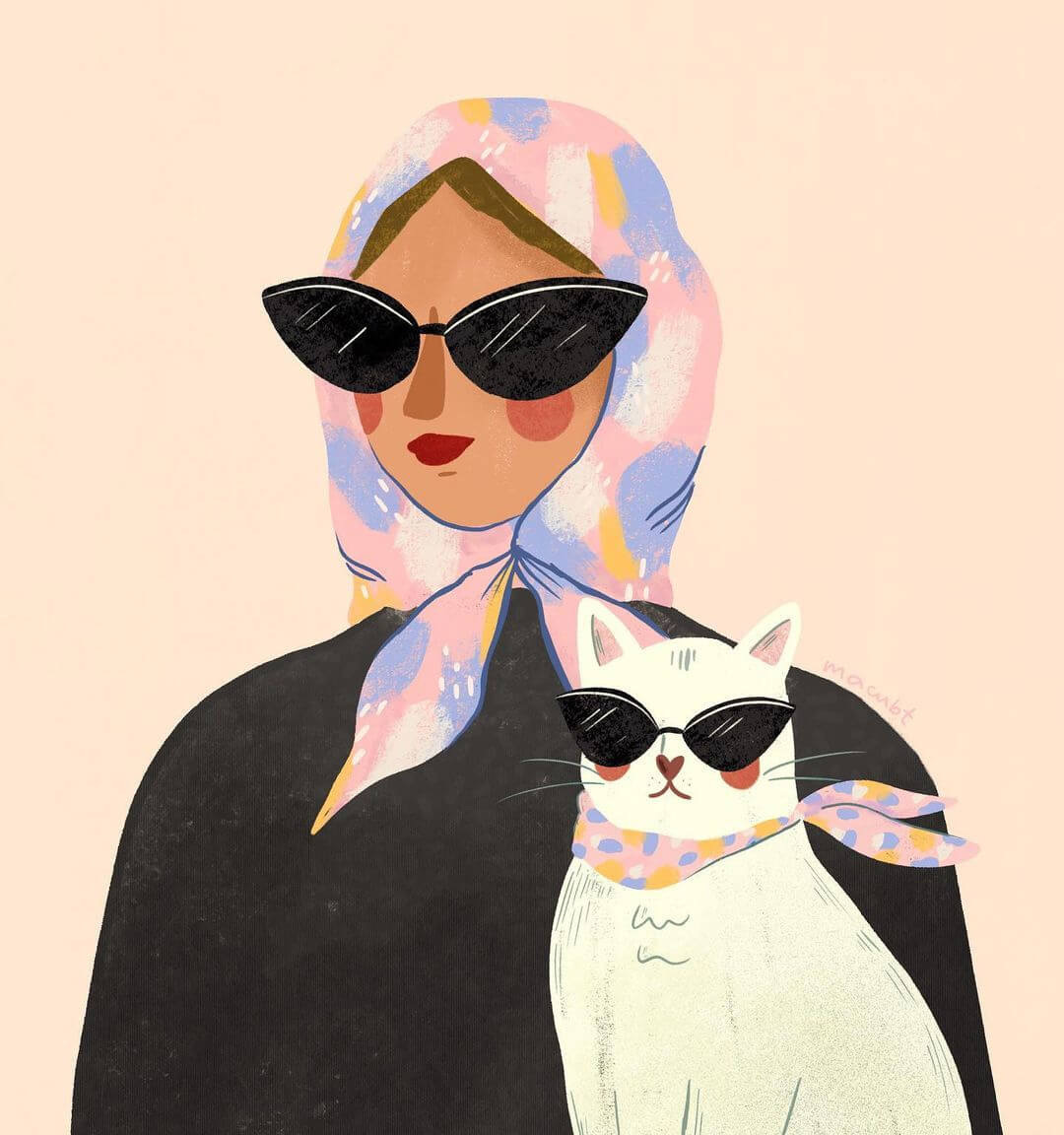 Girl and cat illustration by Macu Barreto