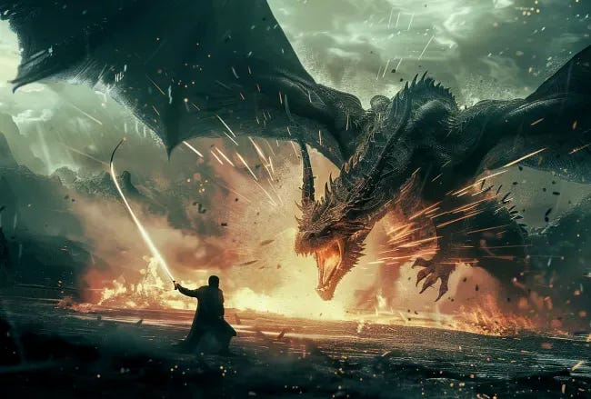 Fighting a dragon