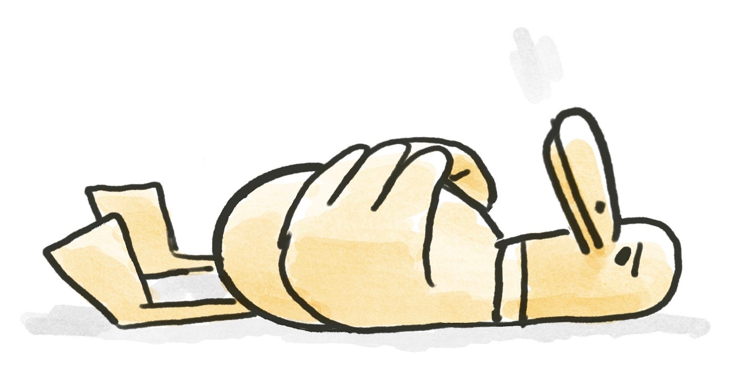 illustration of duck lying down feeling stagnant by Kayla Stark