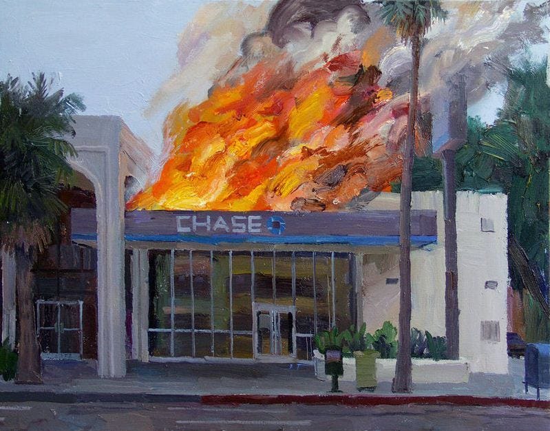 Painting Of A Burning Bank Fetches $25,000 At Auction : The Two-Way : NPR