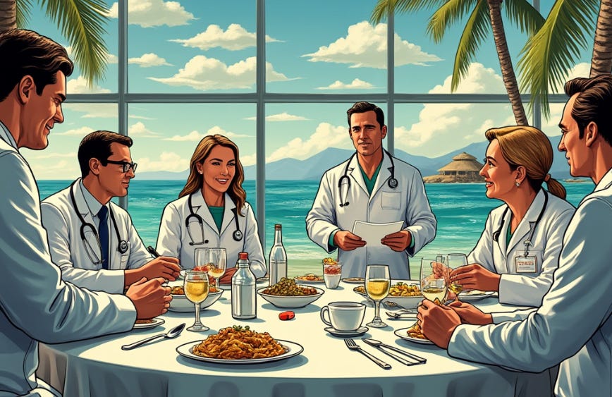 A group of people sitting around a table with food and drinks

Description automatically generated