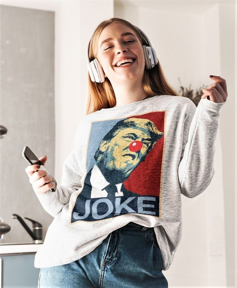 Photo by Brendo on March 23, 2024. May be an image of 1 person, sweater, sweatshirt, portable cassette player and text that says 'JOKE'.