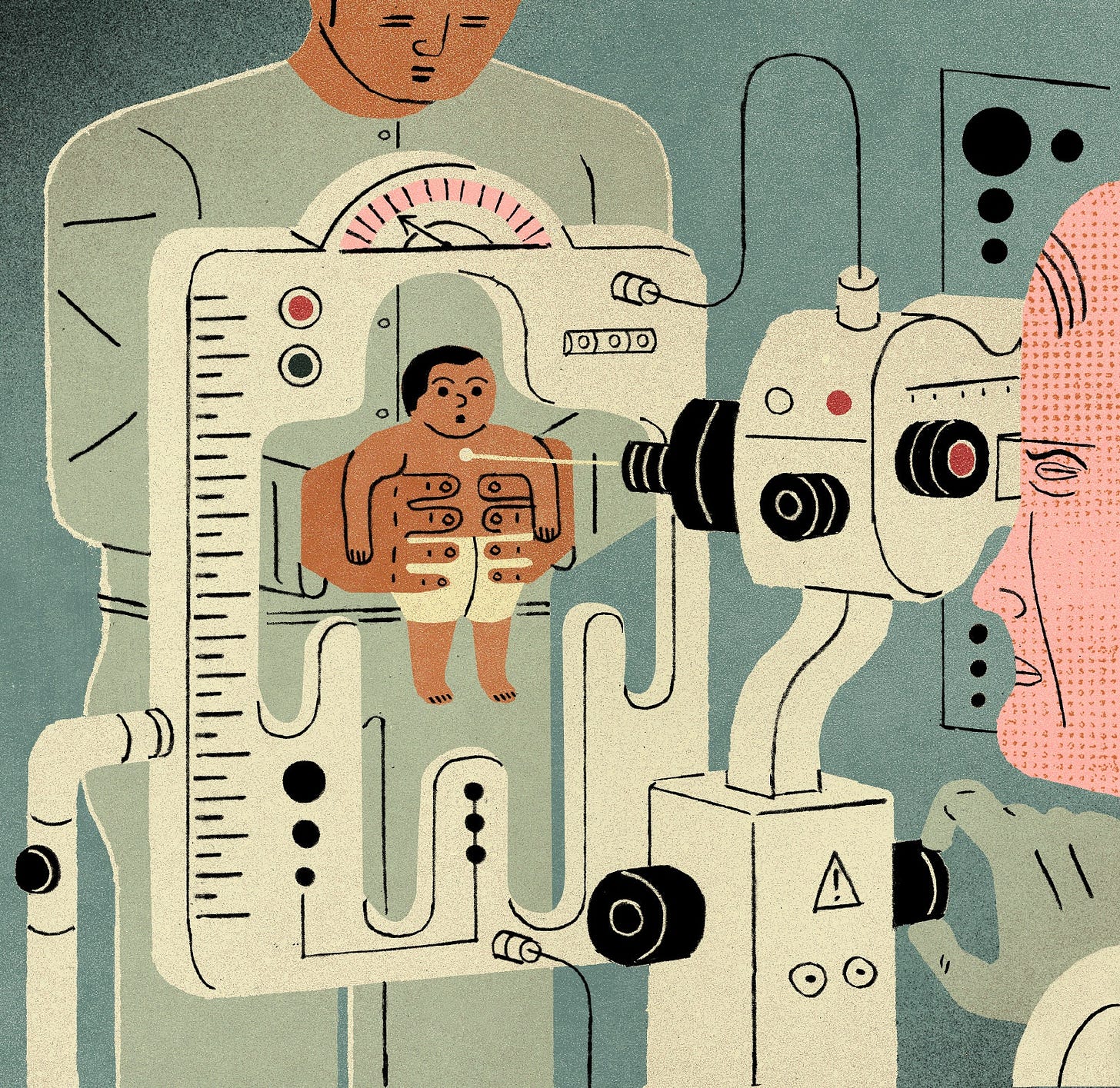Infant in a cookiecutter scientific template being measured.