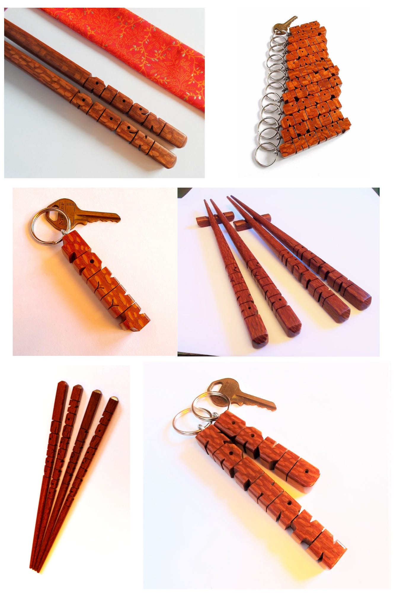 Leopardwood Name Chopsticks and Keychains