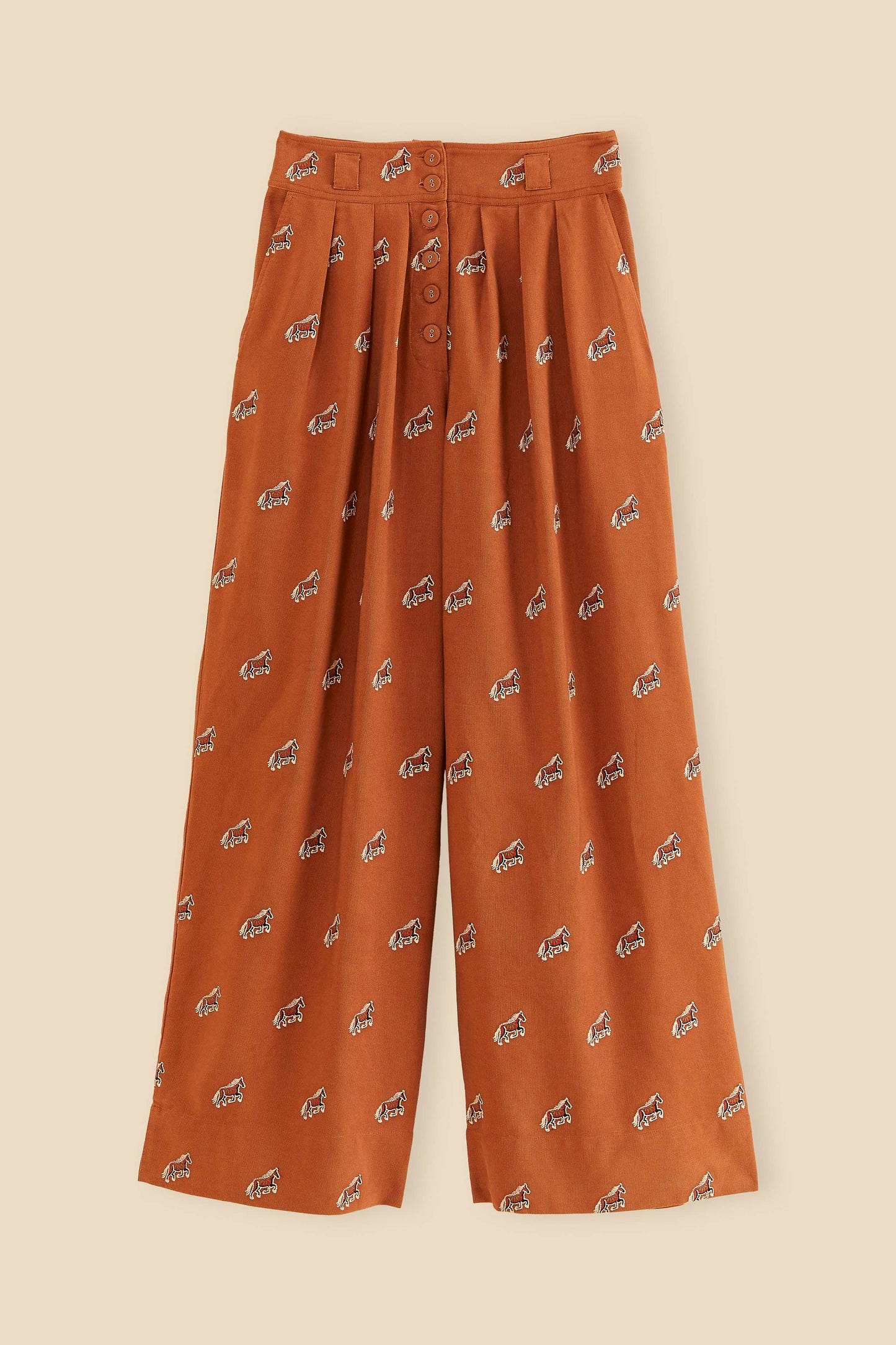 Caramel Embroidered Horses Pants