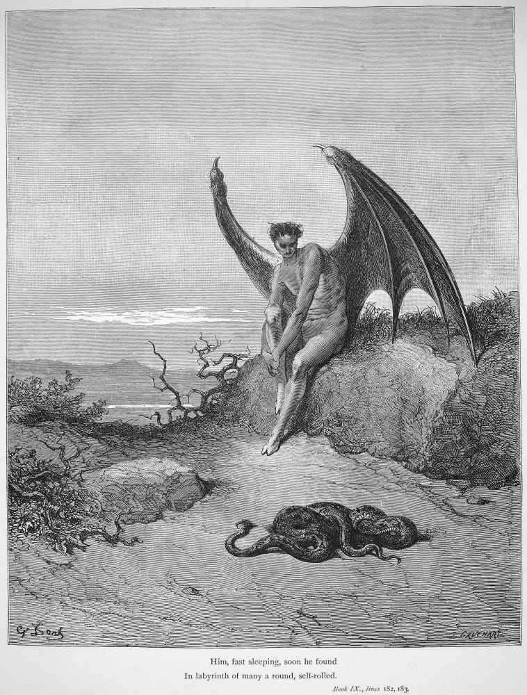 Amazon.com: Milton Paradise Lost Nsatan And The Snake Engraving After Gustave  Dore To A 19Th Century Edition Of John MiltonS Paradise Lost (Book Ix Lines  182-183) Poster Print by (24 x 36):