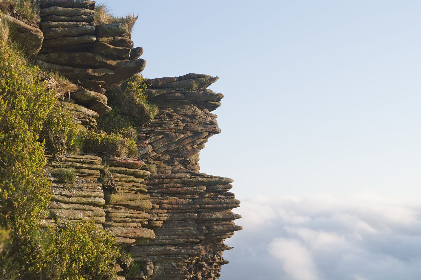 Old Red Sandstone above morning mist, Craig y Fan Ddu