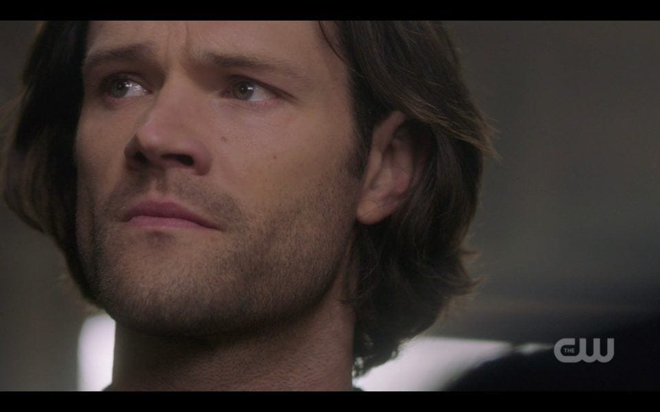 sam winchester about to cry for dean supernatural damaged goods