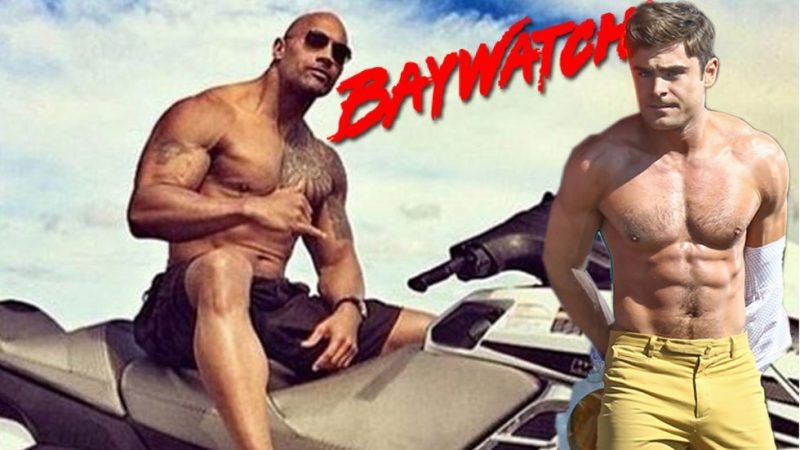 dawyne johnson zac efron welcome david hasselhoff to baywatch 2016 gossip