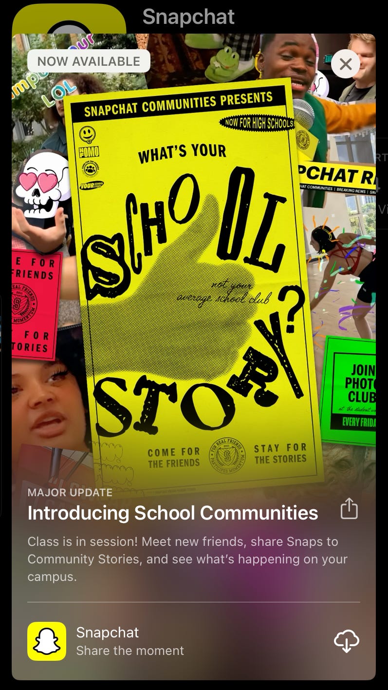 Apple App Store's ad for Snapchat's new "School Stories" feature