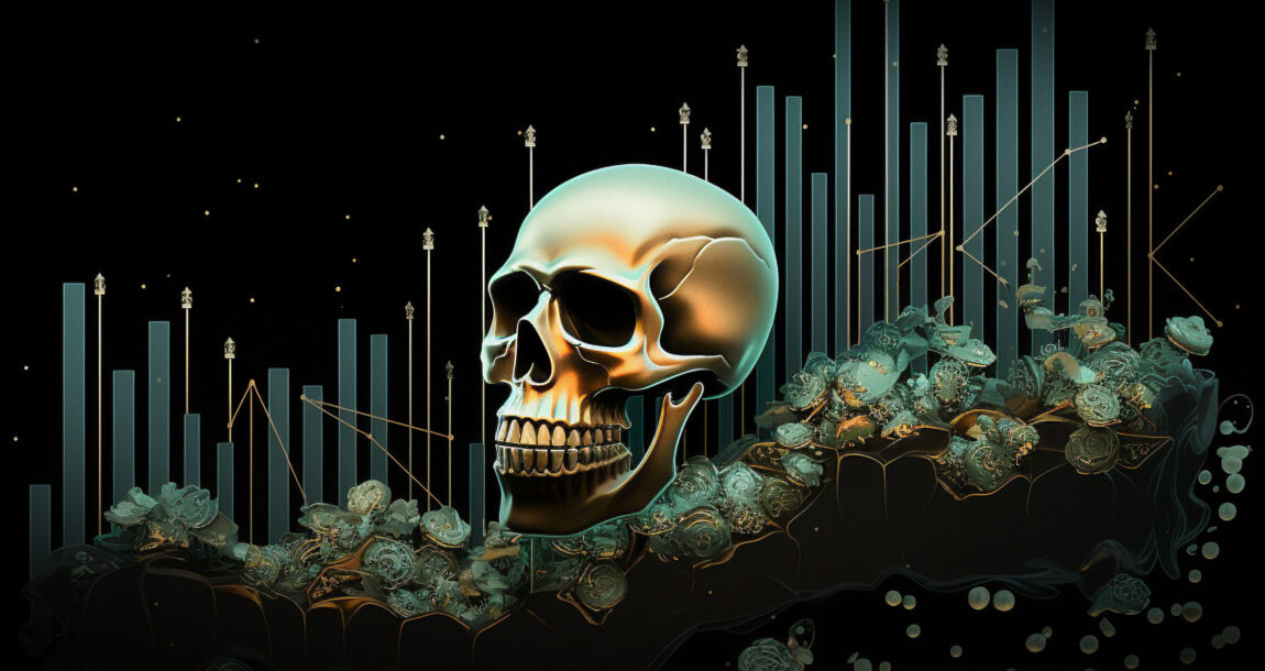Image of a skull superimposed in front of a bar graph showing increasing mortality claims.