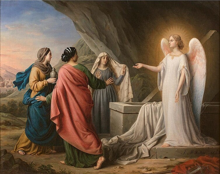 ladies greet angel of the resurrection