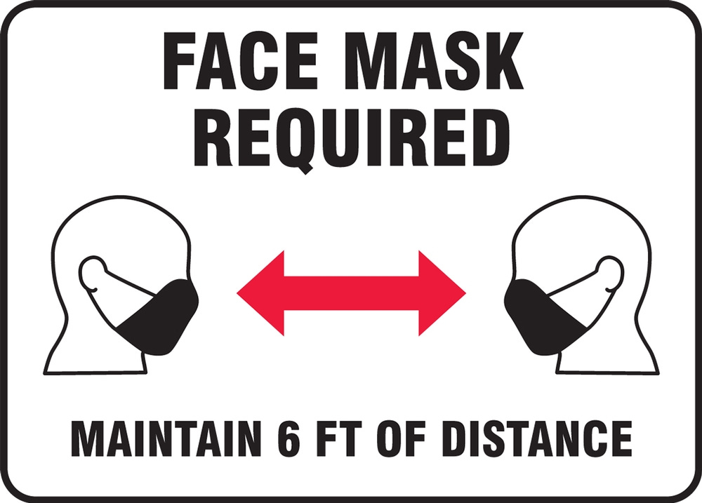 Face Mask Required Maintain Six Feet Distance Safety Sign MPPA549