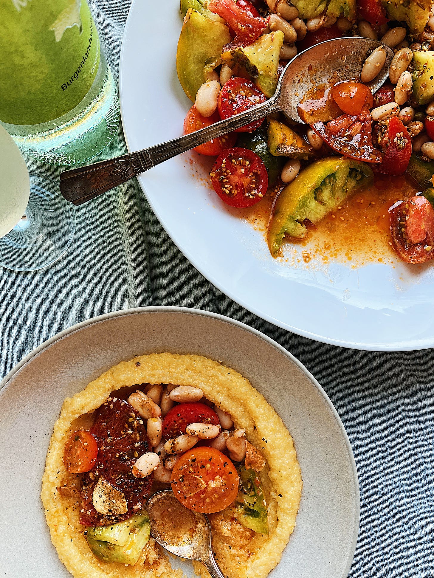 beans and tomatoes on polenta