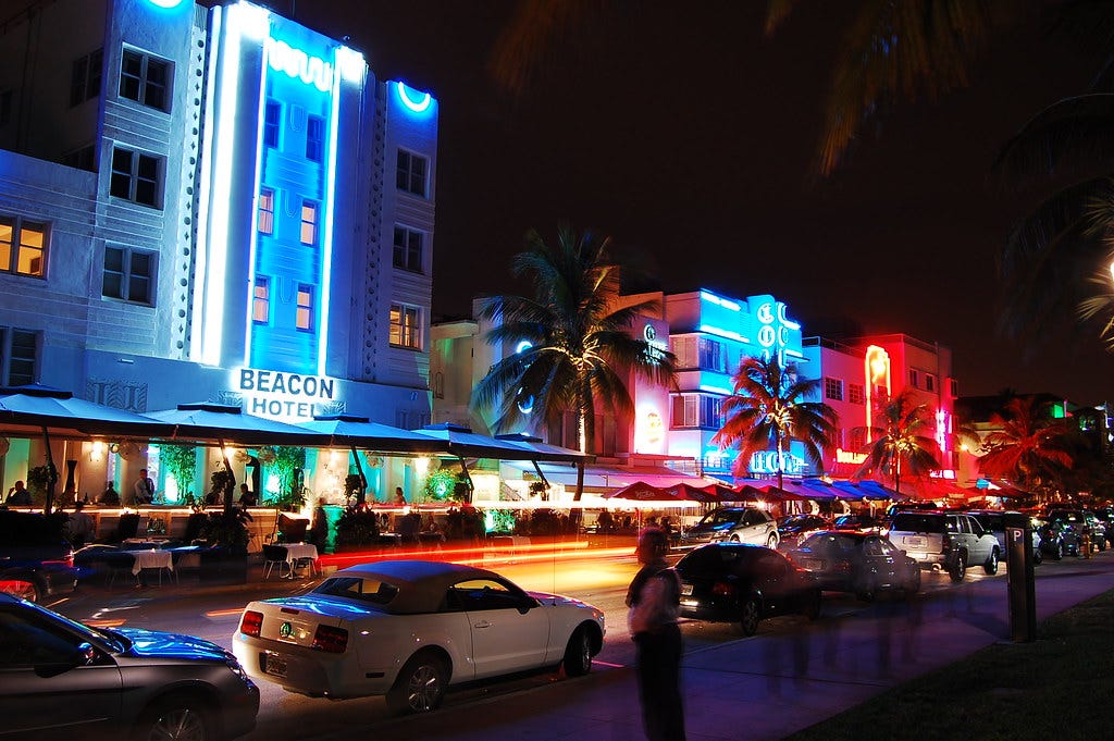 Vibrant Art Deco District at Night