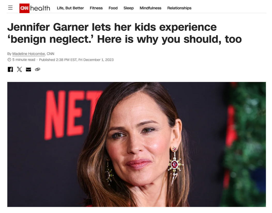 CNN article about Jennifer Garner's parenting style and photo of actress