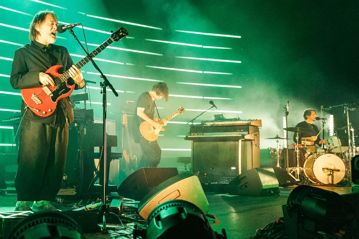 Jonny Greenwood, Thom Yorke, and Tom Skinner